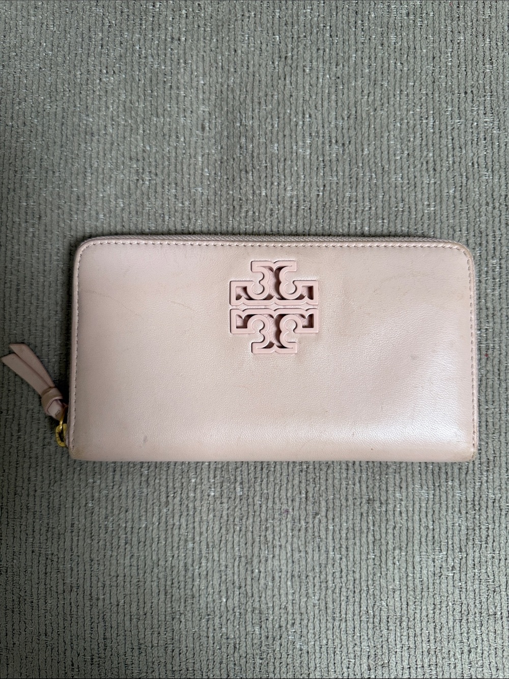 Tory Burch Blush Leather Zip Wallet with Logo